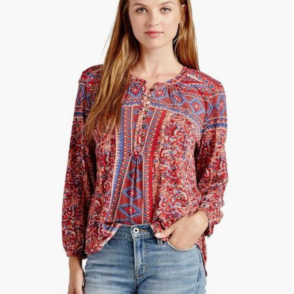 Lucky Brand Womens Diamond Aztec Top